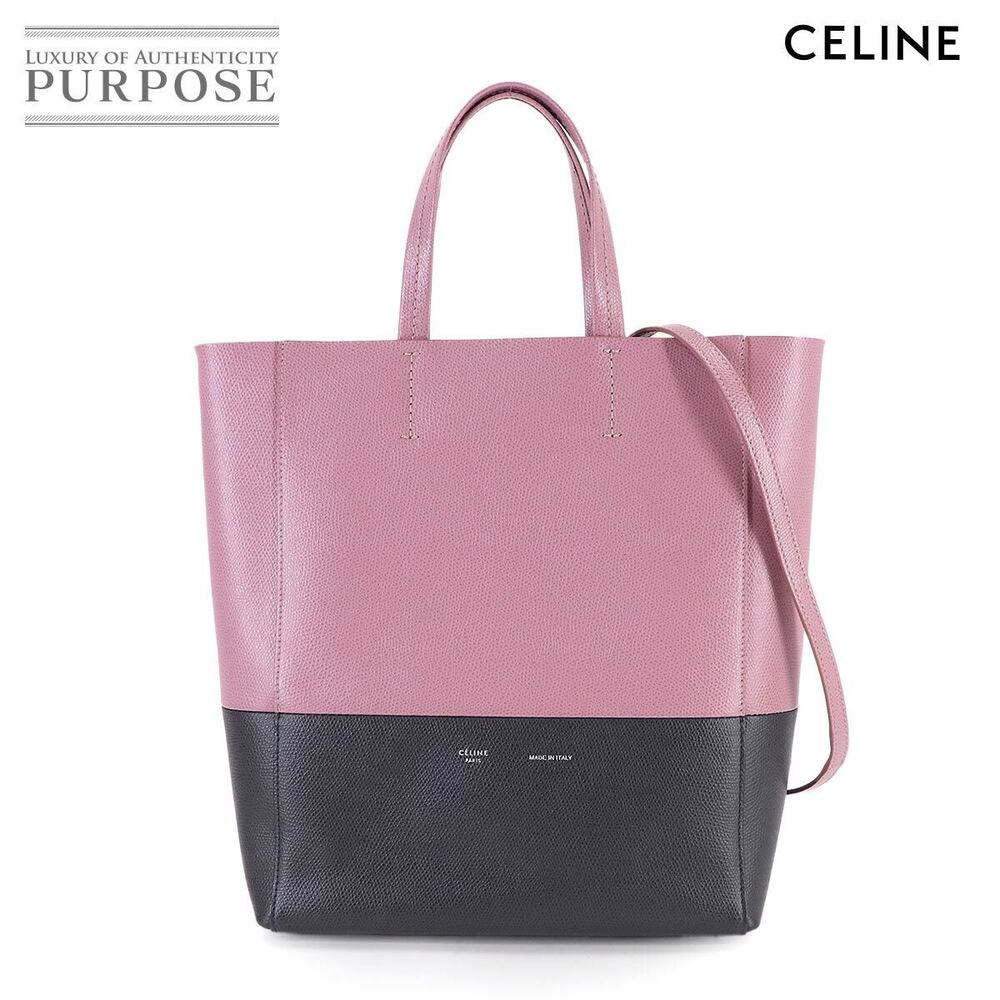 Celine Vertical Cabas Tote Shoulder Bag Leather Rose Pink Licorice